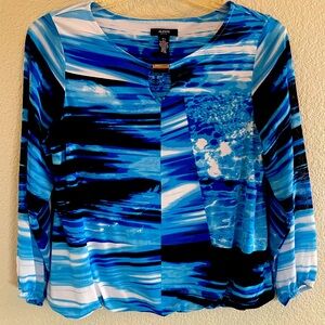 Alfani Petite Blue Long Sleeved Blouse Petite Large